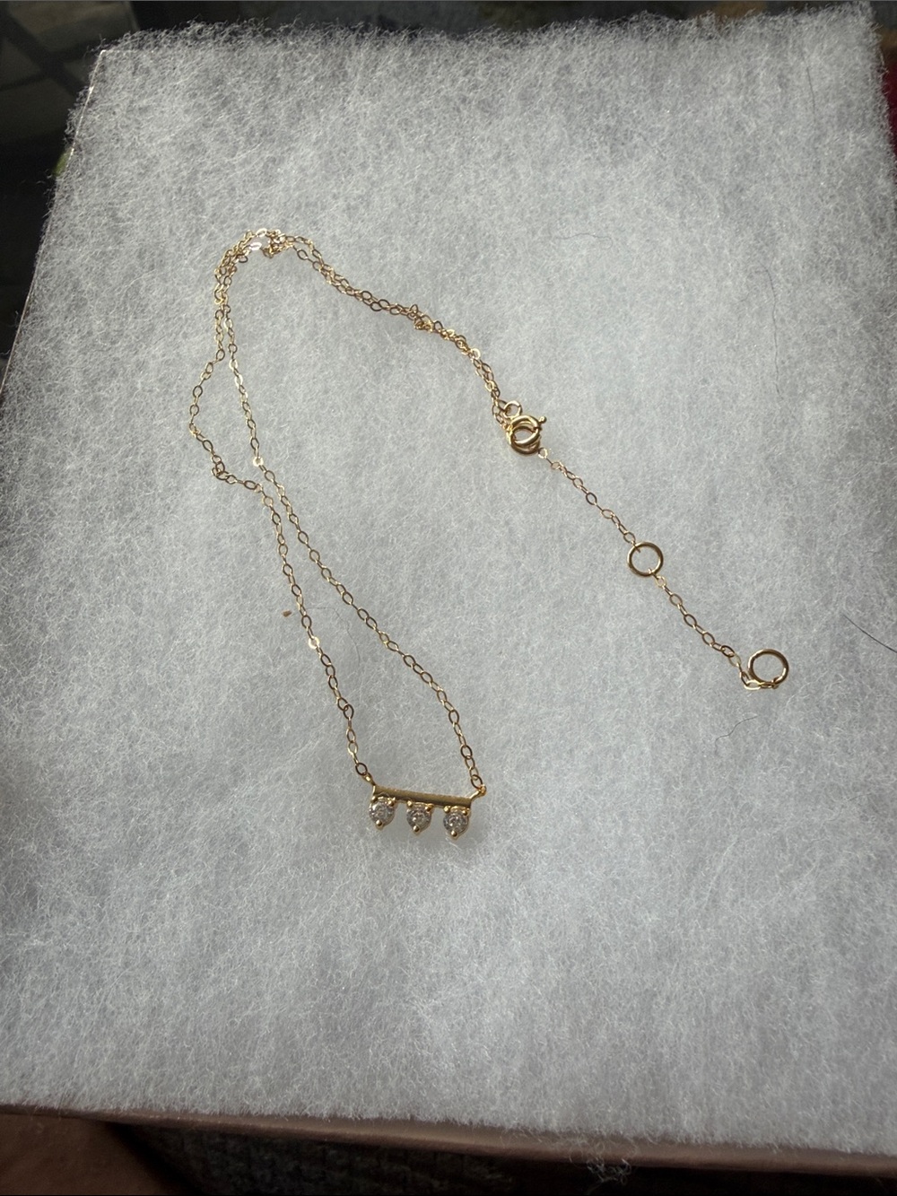 Sterling Silver Gold Plated Bar Pendant Necklace with Three Teardrop Stones